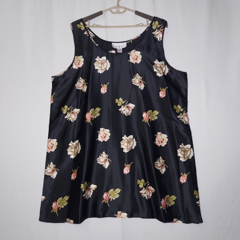 Gloria Vanderbilt Vtg Satin Slip Dress 26/28 Pink Rose Floral Grunge Coquette